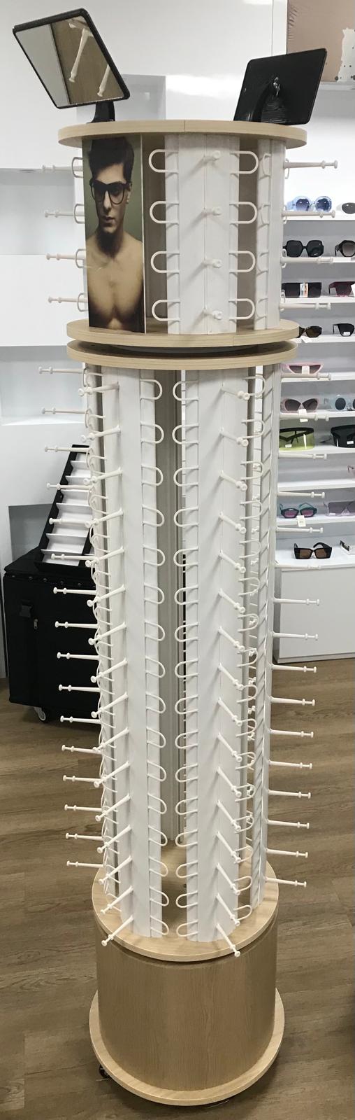 360° Dual Roating Sunglasses Display Tower with Mirrors & Wheels , 112 Pairs Glasses Rack DS-W112