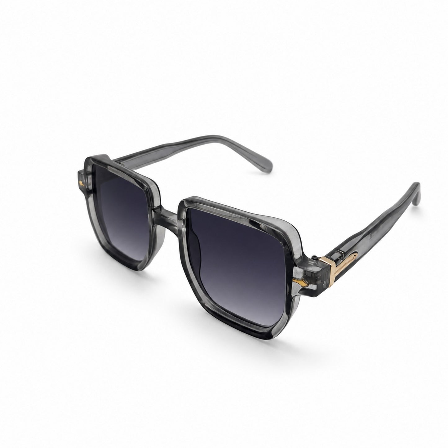 Oversized Square Sunglasses with Gold Arrow Front Rivets and Metal Side Hinge Accents P11159
