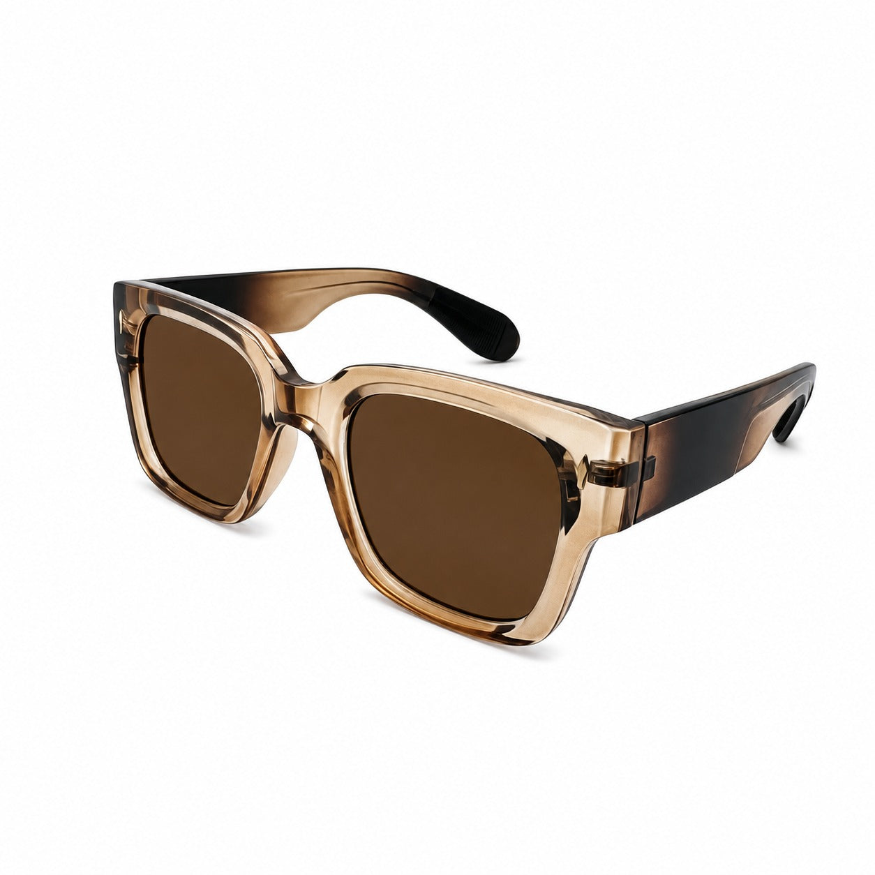 Retro Thick Frame Square Sunglasses with Gold Accent Studs and Two-Tone Side Arms P11157