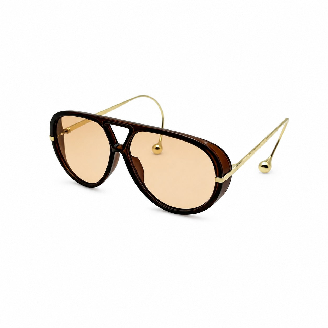 Oversized Aviator Sunglasses with Gold Curved Wire Side Temples and Droplet Tips P11159
