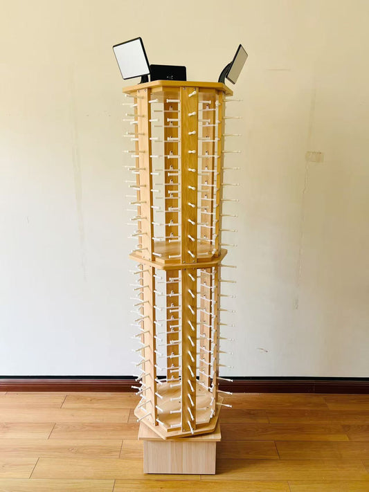 Rotating High-Quality Light Wood 132 Pairs Sunglasses Display DS-132