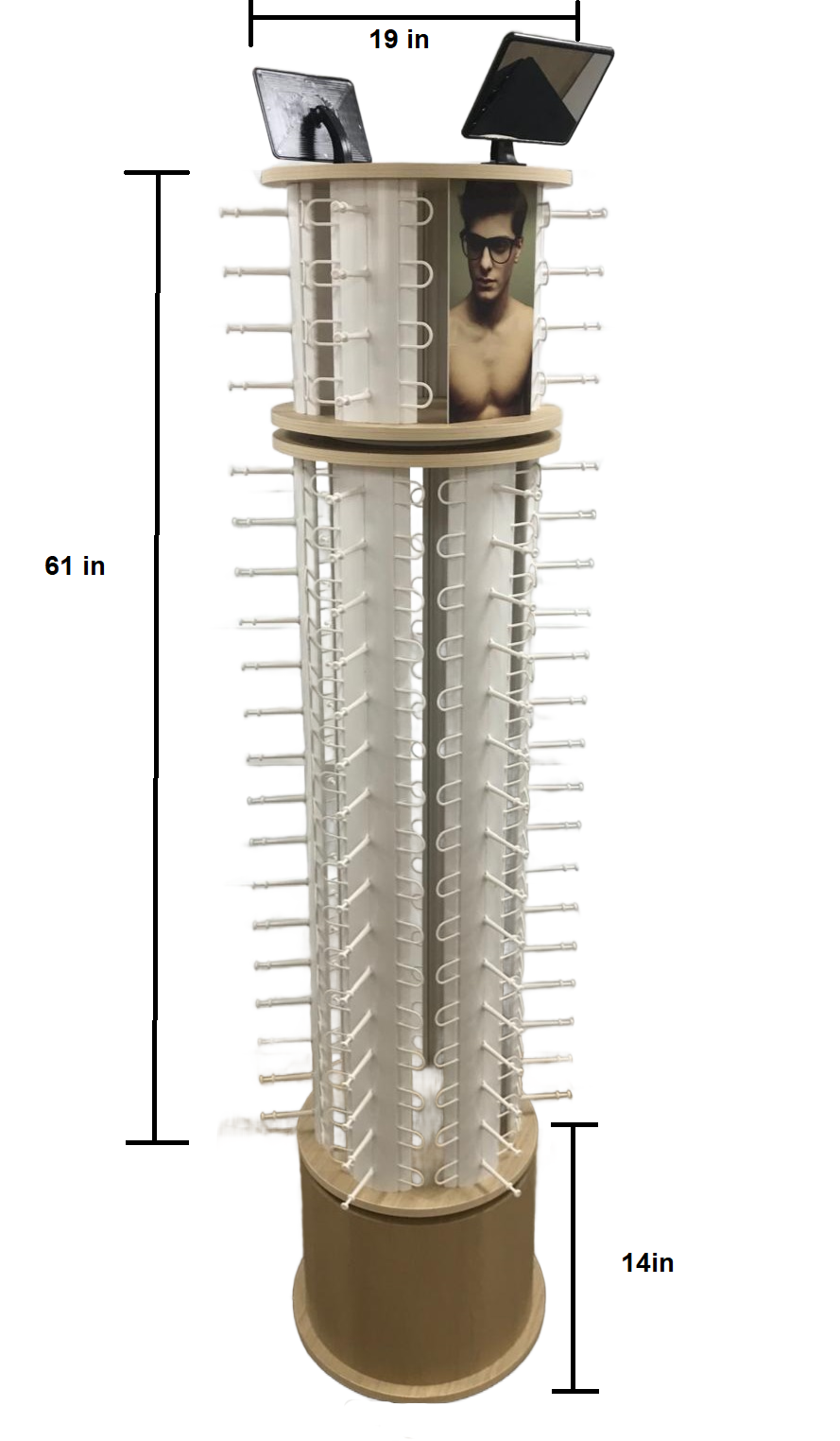 360° Dual Roating Sunglasses Display Tower with Mirrors & Wheels , 112 Pairs Glasses Rack DS-W112