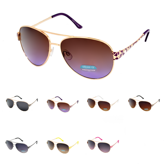Stylish Aviator Sunglasses with Mosaic Pattern Temples & UV Protection HJ1004