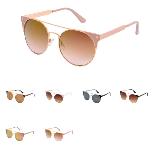 Retro Round Sunglasses with Two-Tone Metal Frame with Corner Stud Detail HJ10118