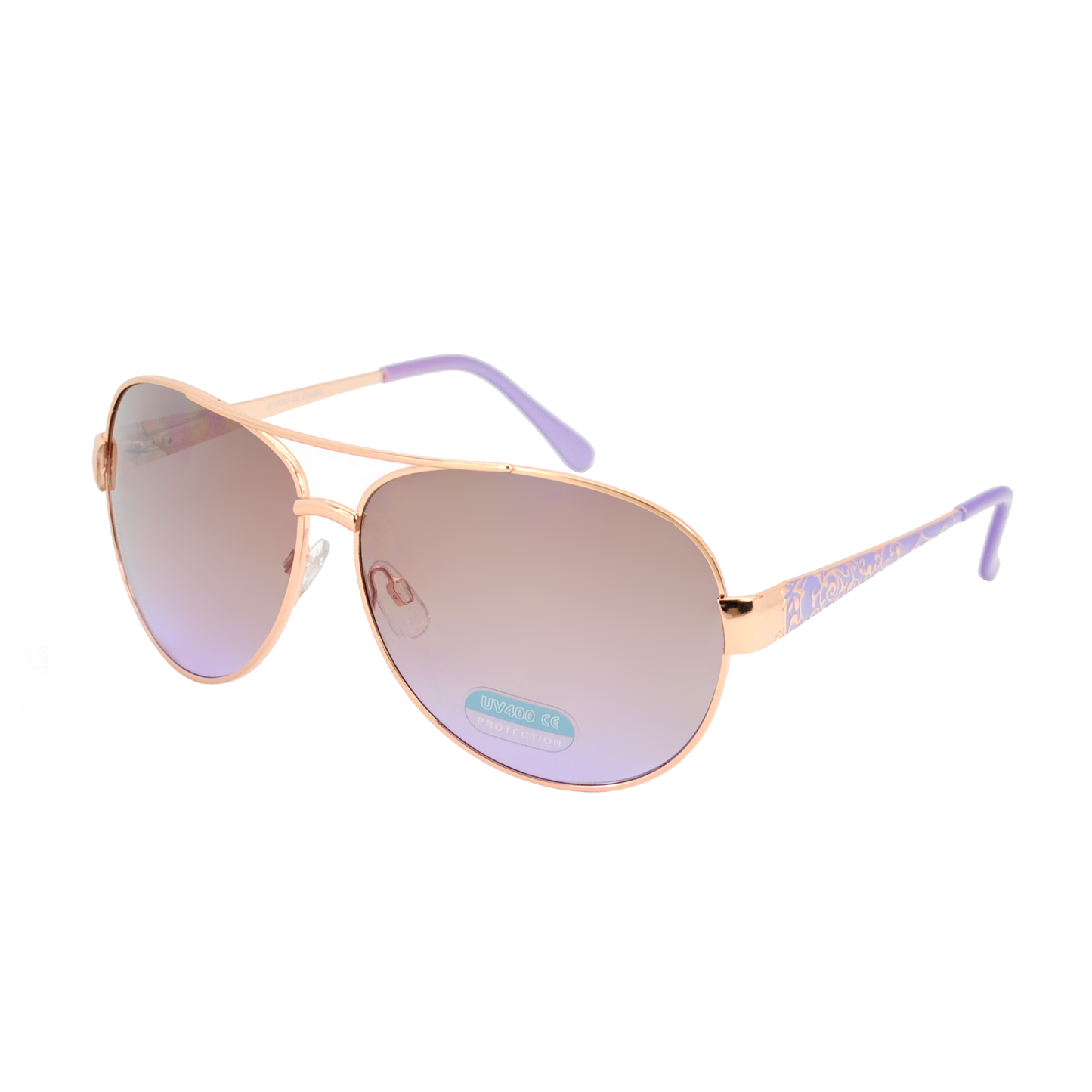 Stylish Women's Metal Aviators with Gradient Lens and Floral Detailed Temples HJ1012