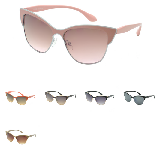 Premium Metal Cat Eye Sunglasses with Two-Tone Accents and Gradient Lenses HJ1014