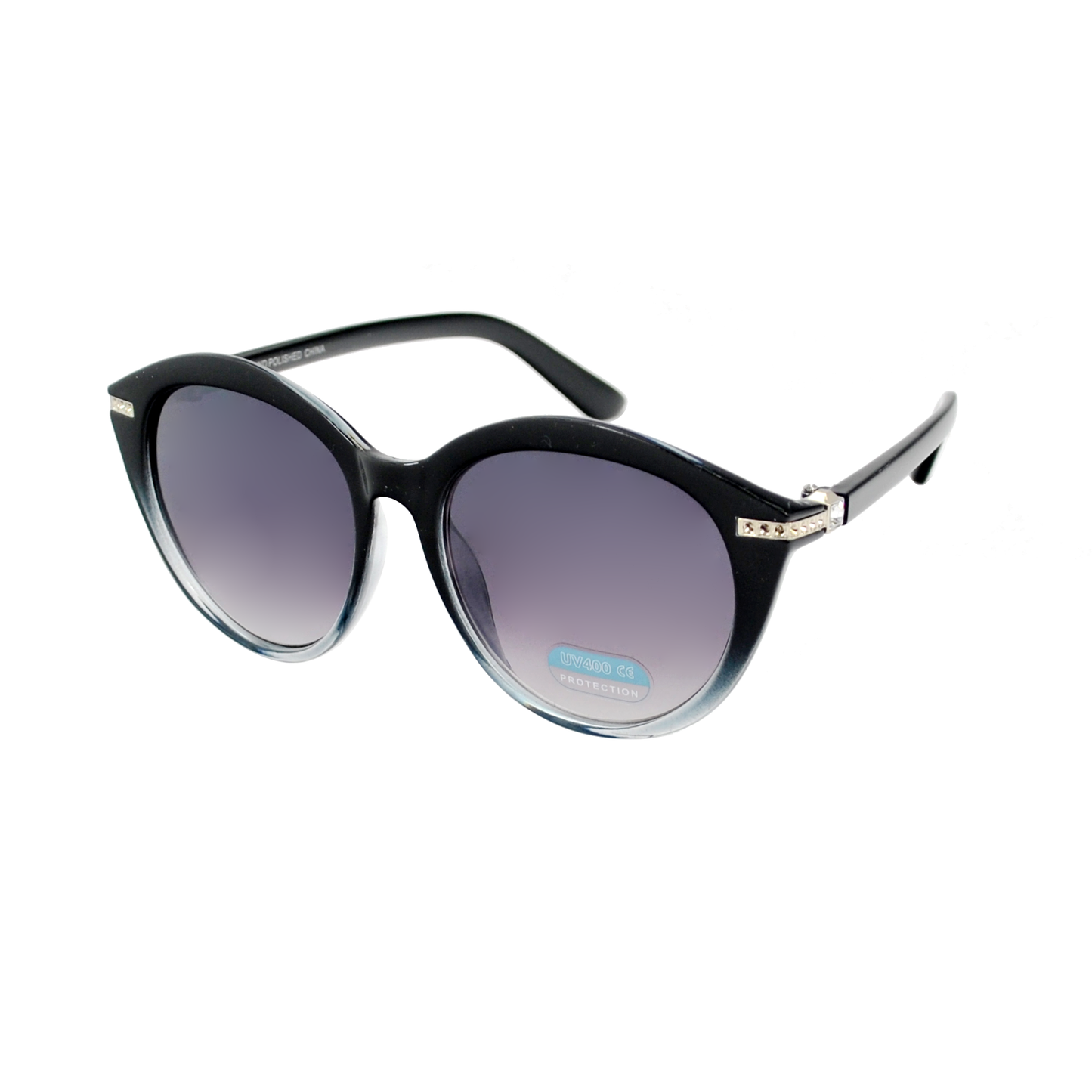 Butterfly Style Sunglasses with Glossy Finish and Ornate Metallic Temple Accents HP2022