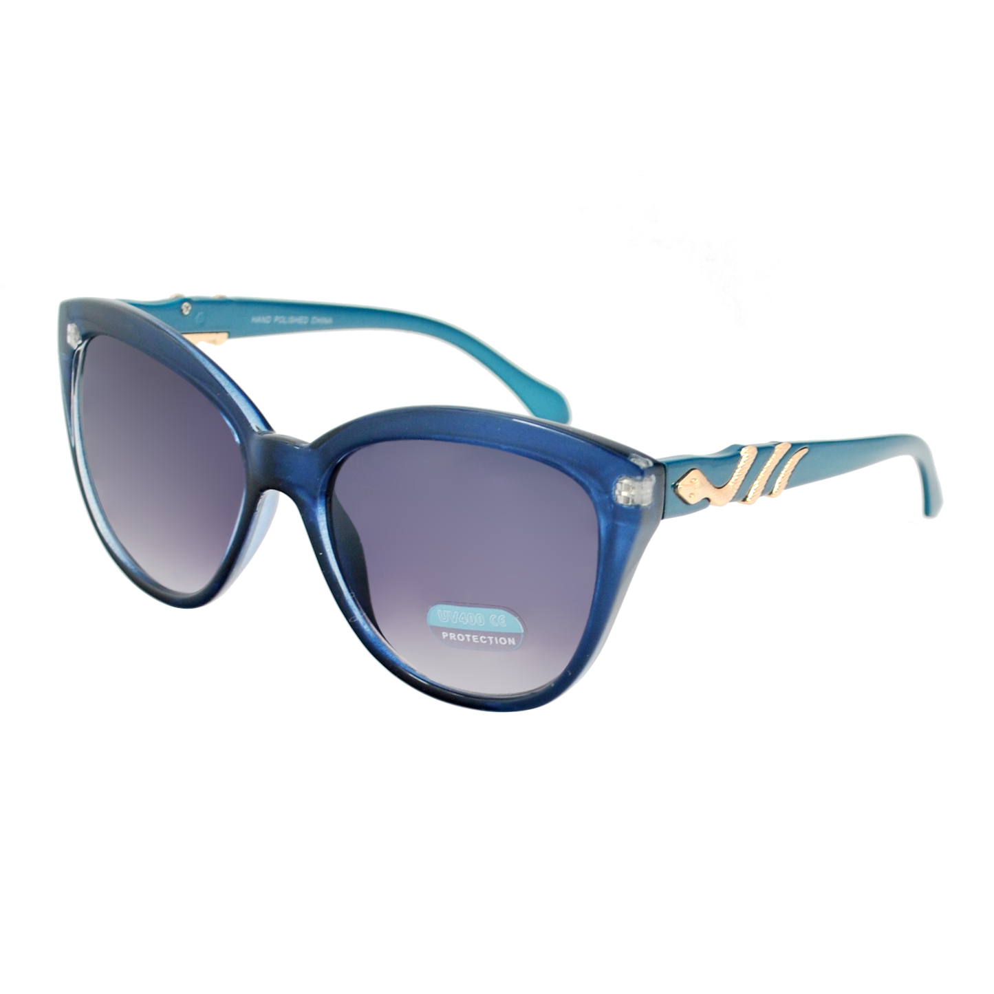 Vintage Inspired Cat Eye Sunglasses with Tortoise Shell Finish and Gold Serpent Temple Detail HP2034