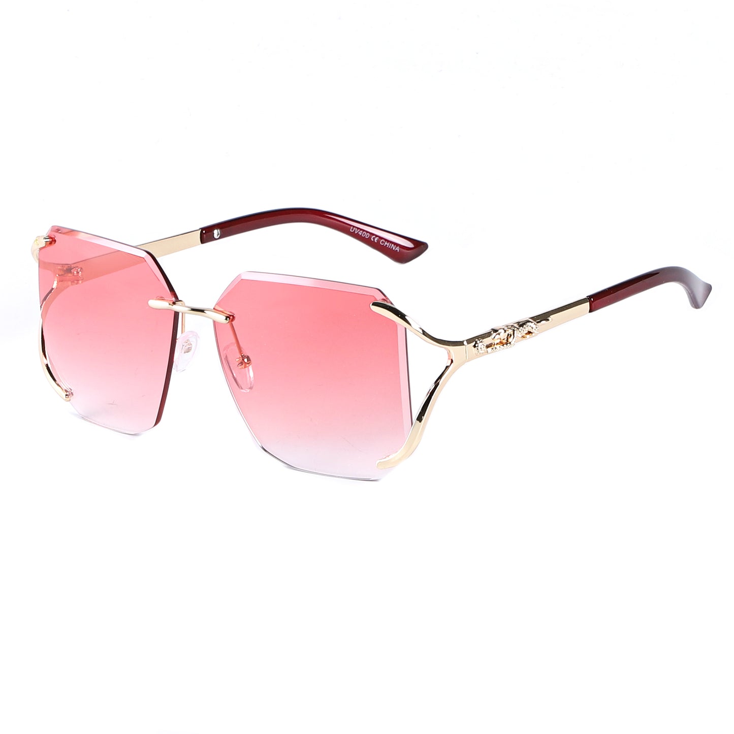 Luxury Rimless Oversized Sunglasses with Decorative Gold Detail J10858