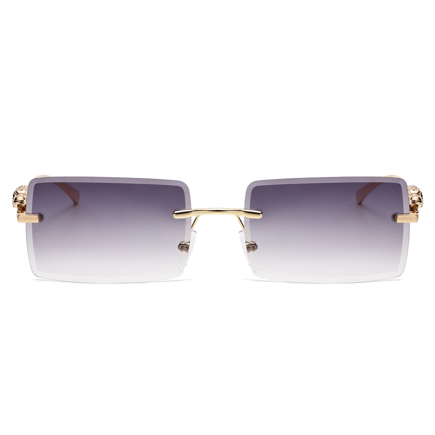 Luxury Rimless Rectangle Sunglasses with Decorative Gold Temples J11031