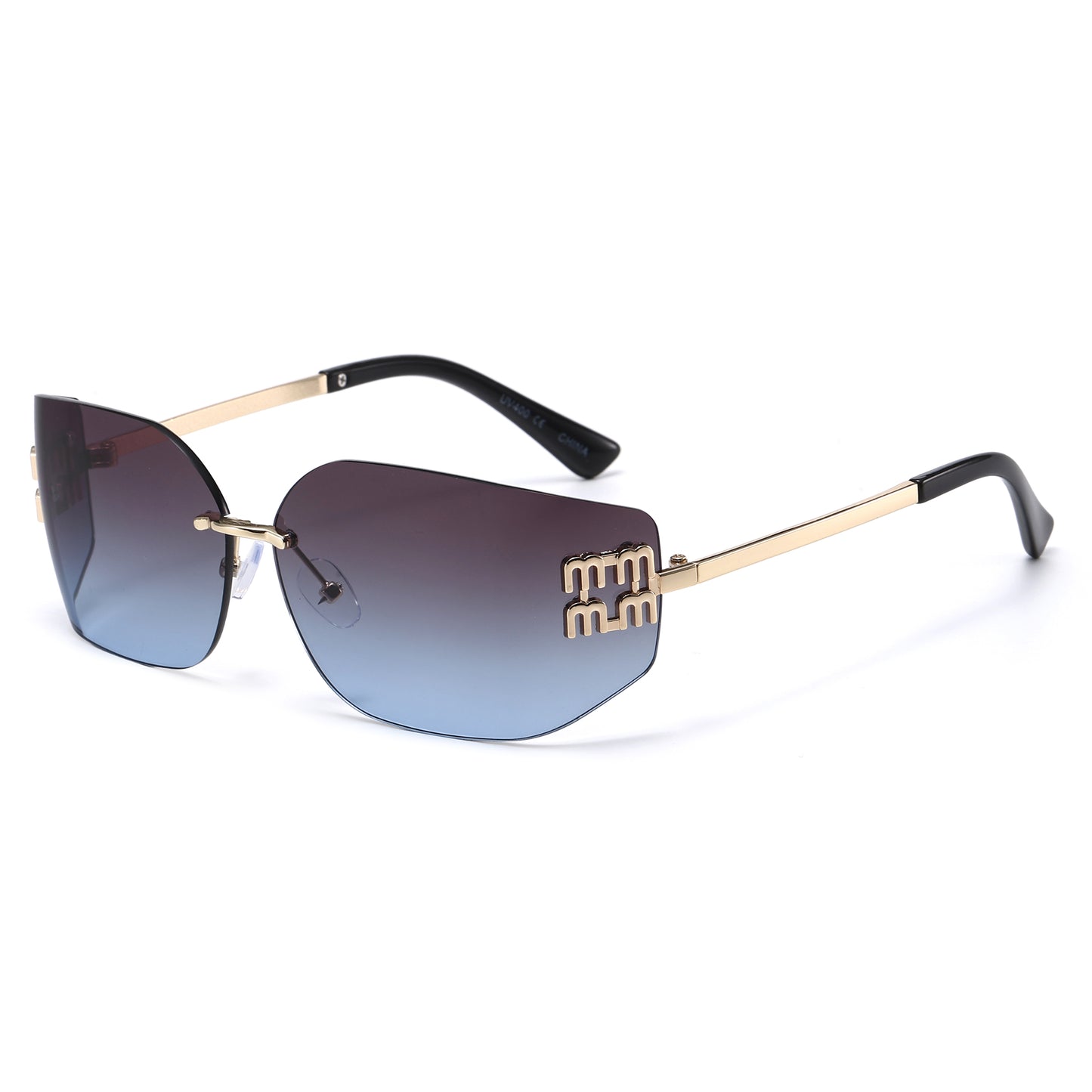 Frameless Designer Sunglasses with Signature Gold Accent J11146