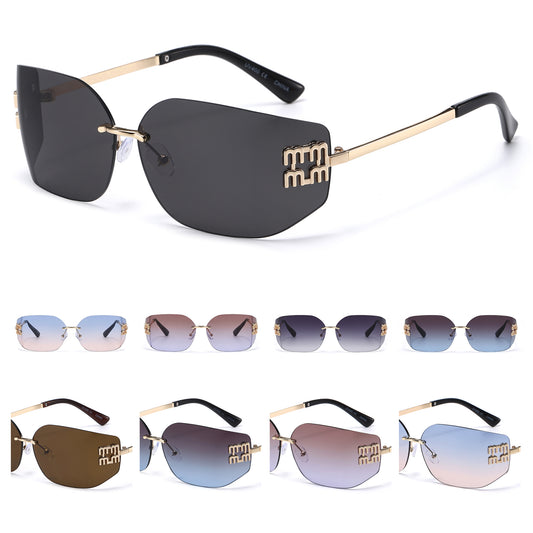 Frameless Designer Sunglasses with Signature Gold Accent J11146