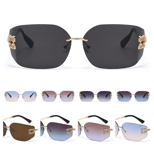 Frameless Designer Sunglasses with Signature Gold Accent J11146