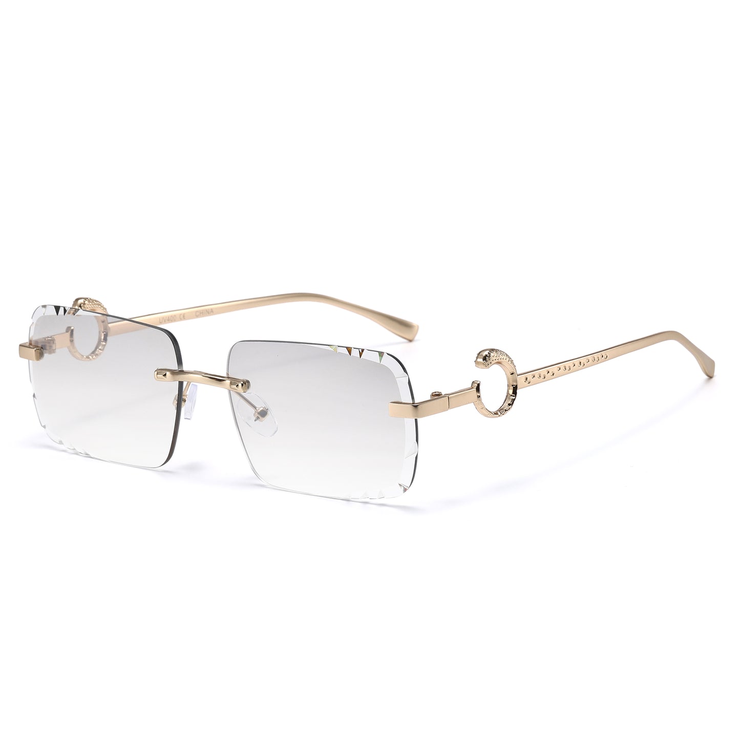 Trendy Gold Serpent Temple Rimless Sunglasses with Graident Lens J11148