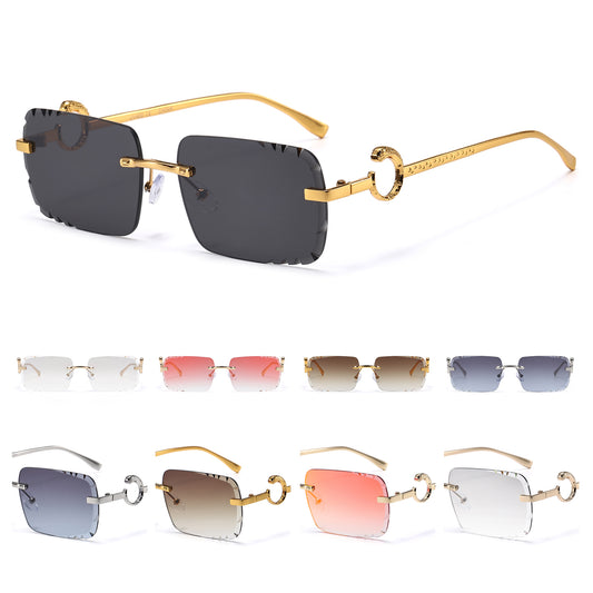 Trendy Gold Serpent Temple Rimless Sunglasses with Graident Lens J11148