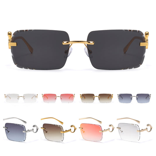 Trendy Gold Serpent Temple Rimless Sunglasses with Graident Lens J11148