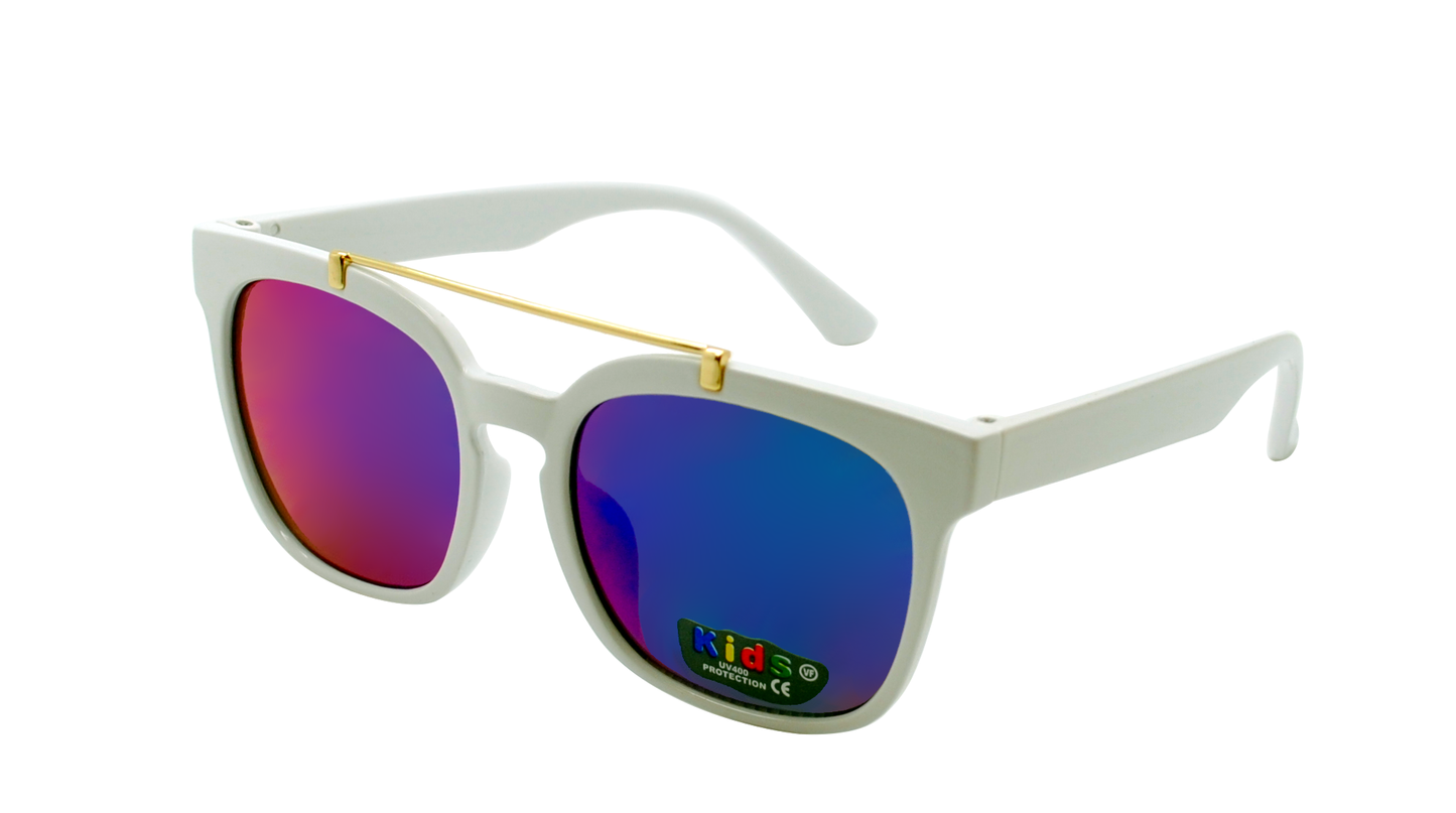 Kids' Modern Square Sunglasses with Top Brow Bar & Mirrored Lenses K10044