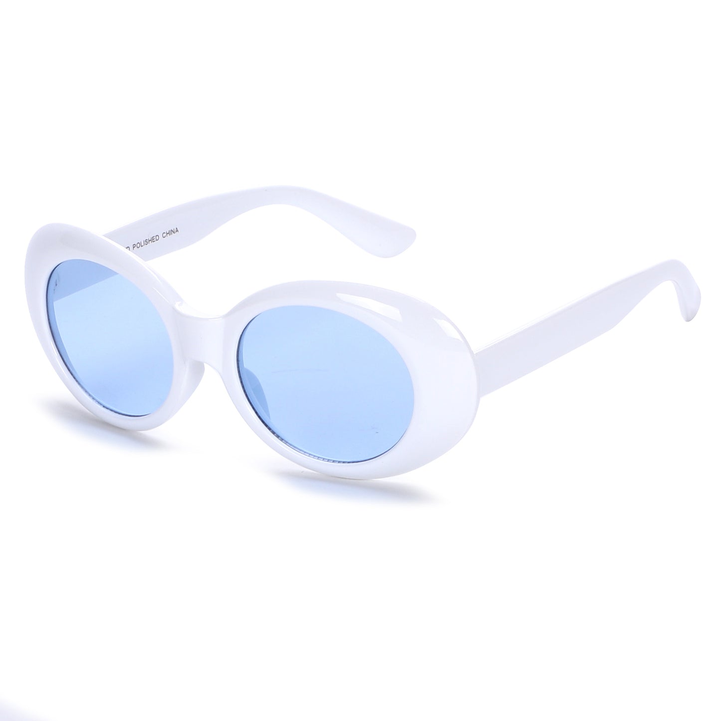 90s Kurt Cobain Style Oval Sunglasses with Glossy White Side Temples P10213