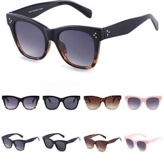 Vintage-Inspired Cat Eye Sunglasses with Triple Stud Detail P10902