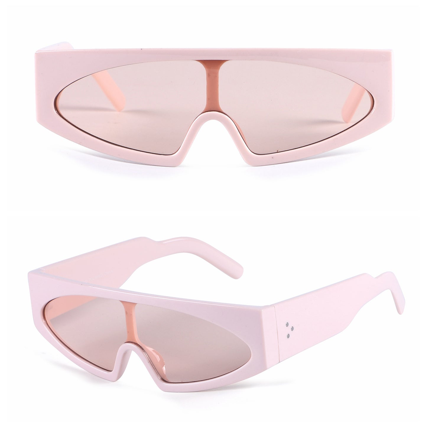 Retro Cyberpunk Shield Sunglasses with Thick Frame and Triple Side Studs Bulk P10931