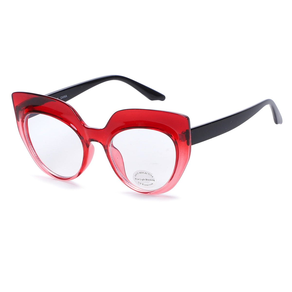 Fashion Cat-Eye BLB Glasses with Transparent Crystal, Solid Black, Blue, Leopard & Tortoise Finishes P10983BLB