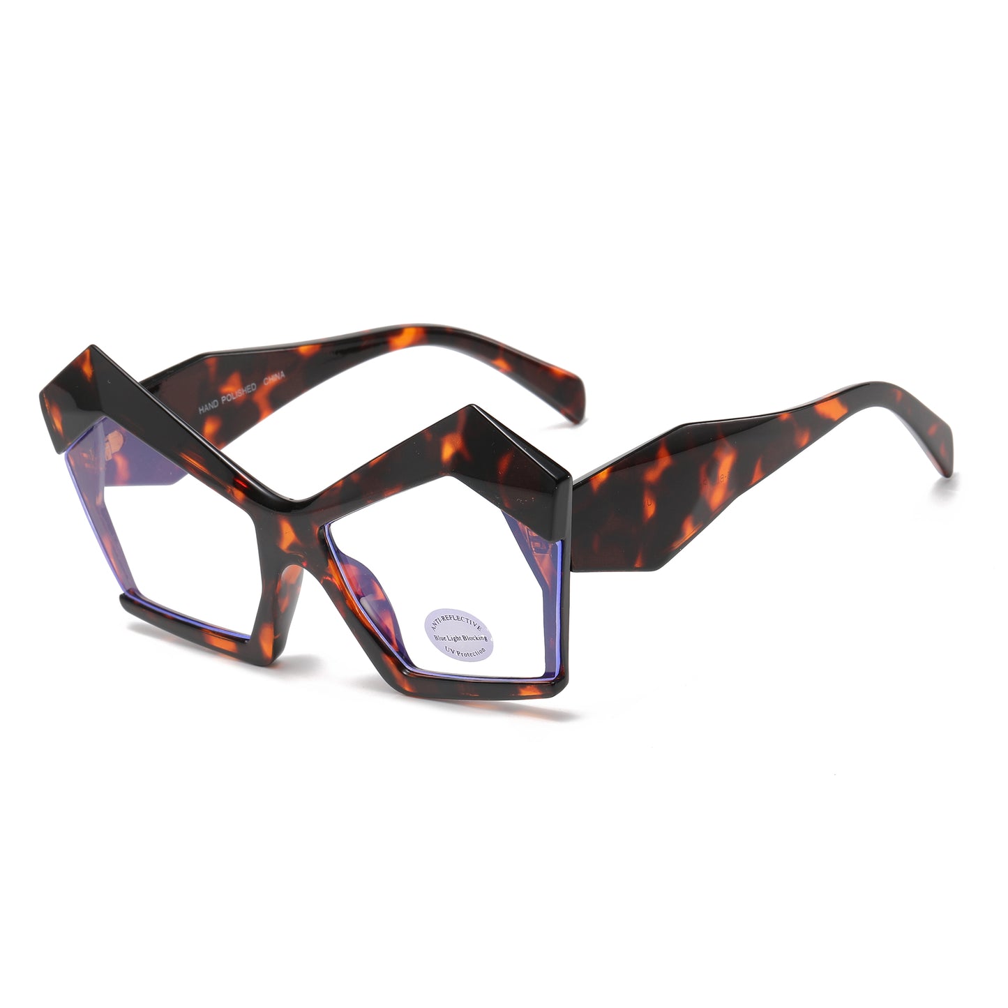 Chunky Hexagonal Blue Light Blocking Glasses with Angular Side Temples P11085-BLB