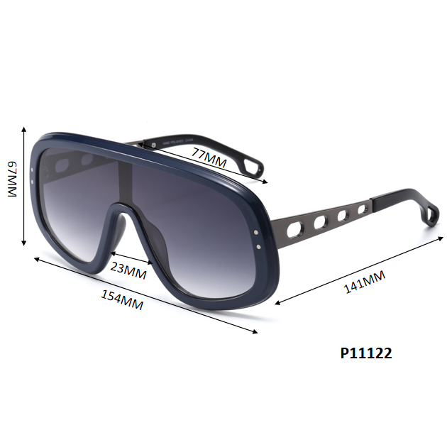 Fashion Chunky Rim Shield Sunglasses with Oval Cutout Metal Side Temples P11122