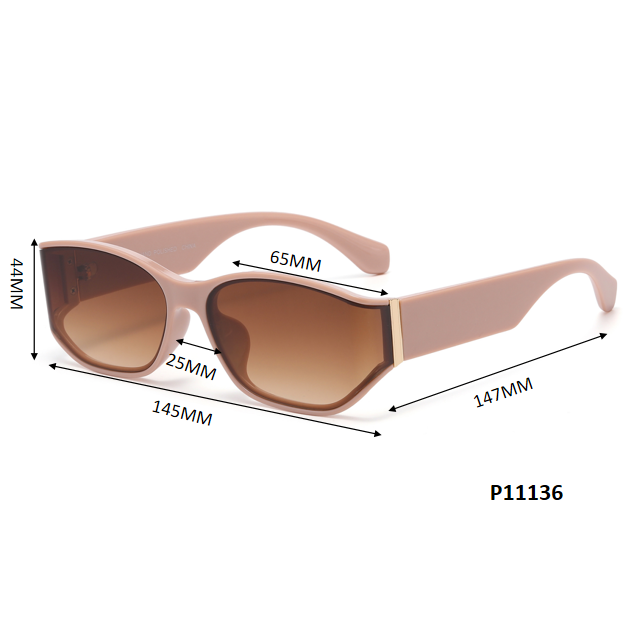 Women's Rectangular Sunglasses with Gold Hinge Detail and Thick Temples P11136