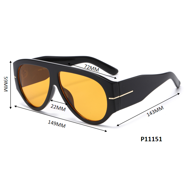 Oversized Tear Drop Visor Sunglasses with Sleek Gold Line Temple Accent P11151