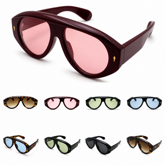 Fashion Bold Shield-Style Sunglasses with Gold Arrow Accent Rivets P11156