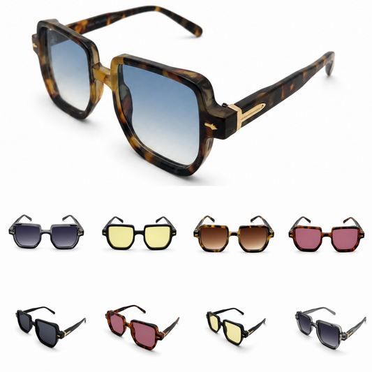 Oversized Square Sunglasses with Gold Arrow Front Rivets and Metal Side Hinge Accents P11159