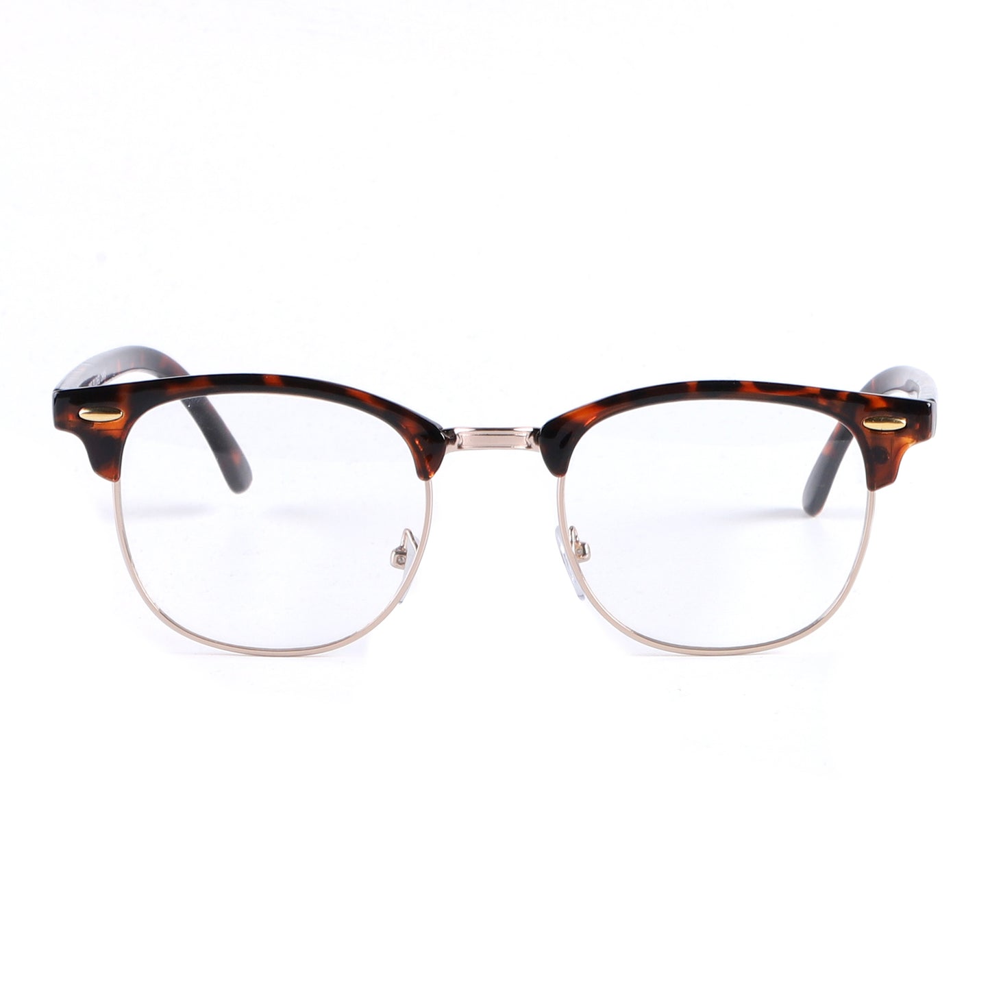 Retro Clubmaster Style Eyewear with Semi-Rimless Frames and Oval Side Rivets P1947Clear