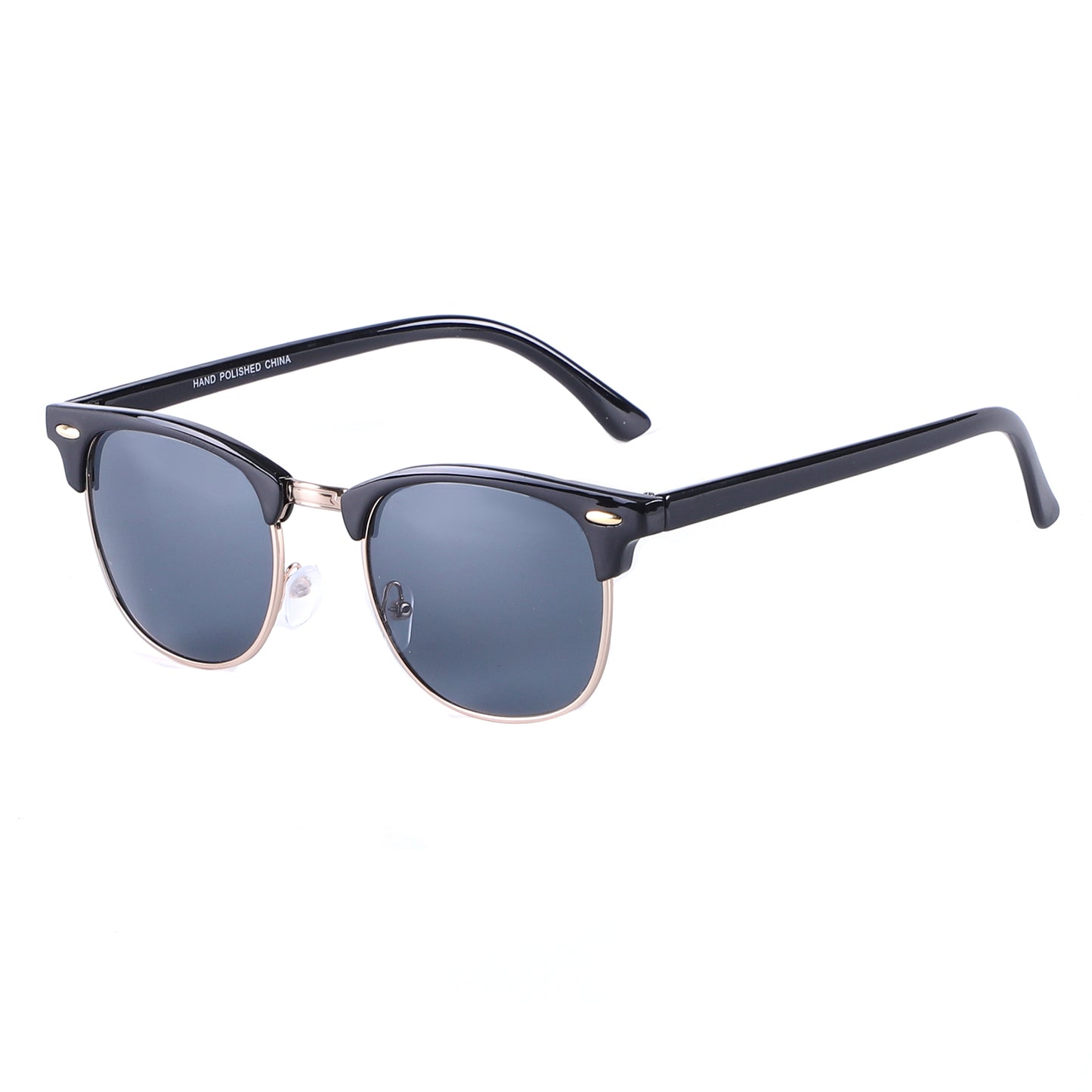Vintage Half Frame Sunglasses with Gold Metal Bridge and Slim Glossy Black Temples Bulk P1947-Black