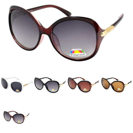 Women Polarized Oversized Sunglasses with Engraved Gold Metal Temples PL10055
