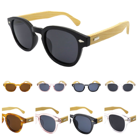 Bulk Retro Horn Rimmed Sunglasses featuring Wooden Sides and Metal Pin Accents PL11056