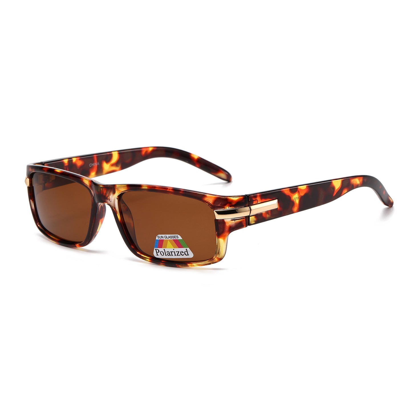 Men Sport Polarized Sunglasses with Thick Wrap Around Temples and Metal Details PL11071