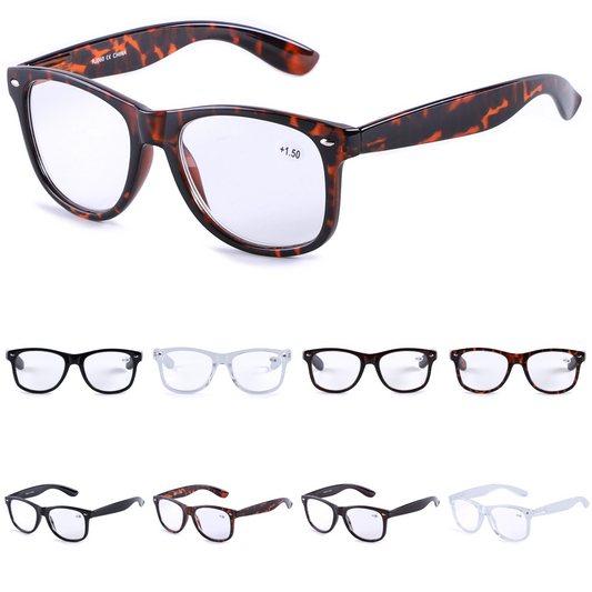 Unisex Wayfarer Style Reading Glasses in Tortoise Shell & Solid Colors RJ060