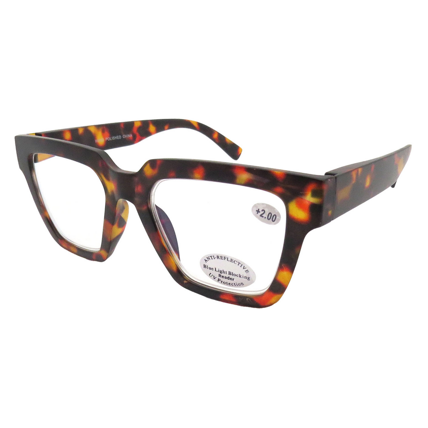 Thick Square Blue Light Blocking Reading Glasses Bold Retro Frame with Wide Temples RJ11132-BLB