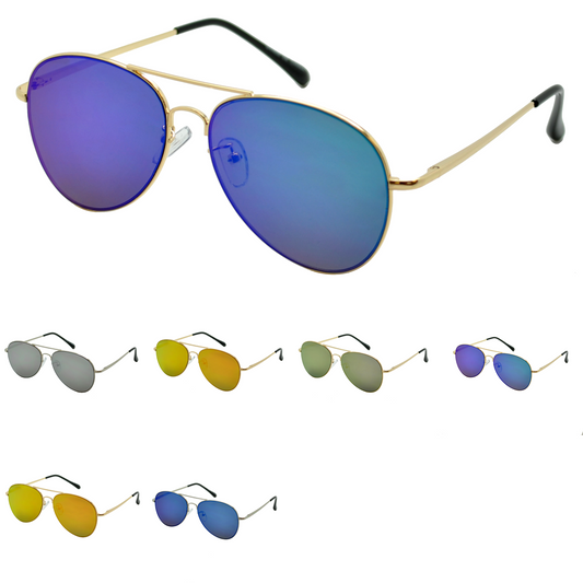 Vintage Inspired Metallic Aviator Sunglasses with Reflective Flash Mirror Lenses SK10156