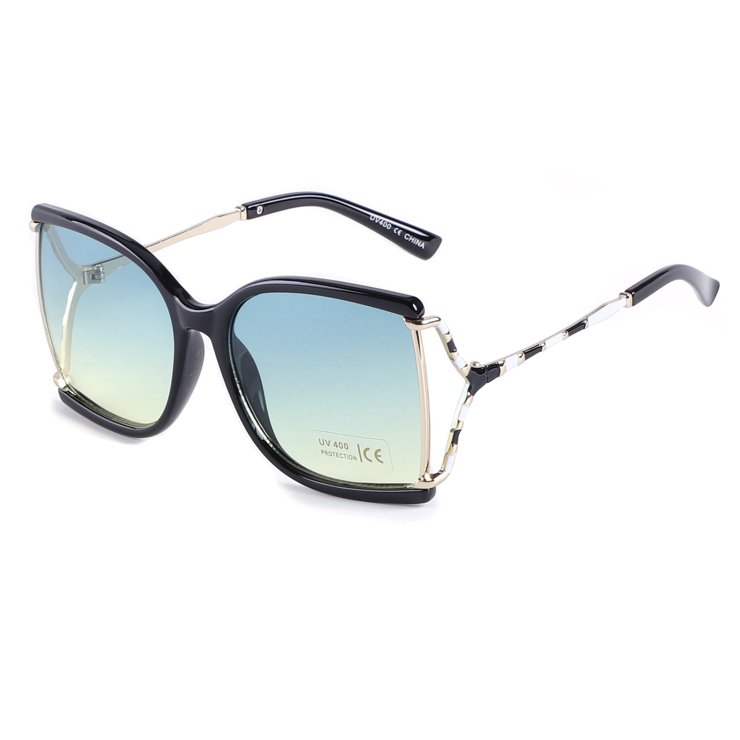 Butterfly Designer Sunglasses with Cut-out Metal Temples with Patterns SK10582