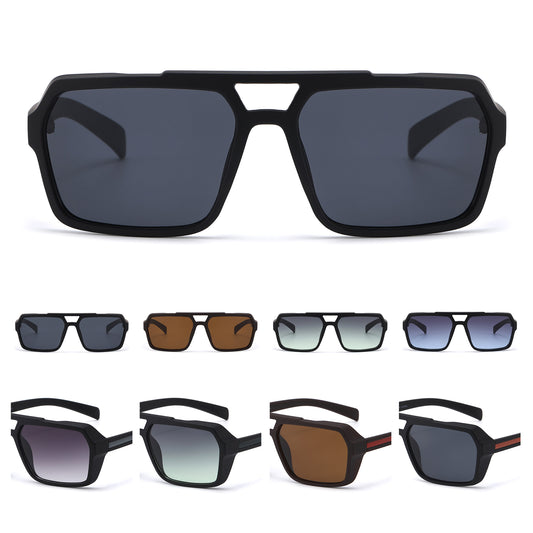 Retro Bold Flat-Top Sunglasses with Double Bar Bridge SK11138
