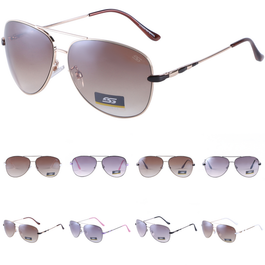Classic Metal Aviator Sunglasses with Gradient Lenses and Unique Detailed Temples SS8054