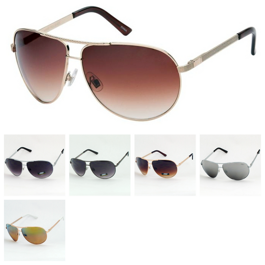 Classic Metal Aviator Sunglasses with Textured Brow Bar and Temples SS8091