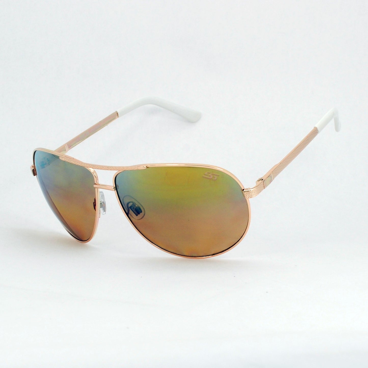 Classic Metal Aviator Sunglasses with Textured Brow Bar and Temples SS8091
