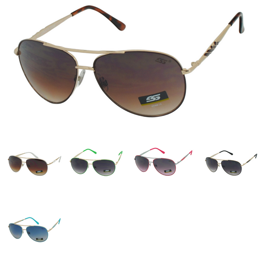 Slim-Frame Aviator Sunglasses with Patterned Temples & Gradient Tint SS8121
