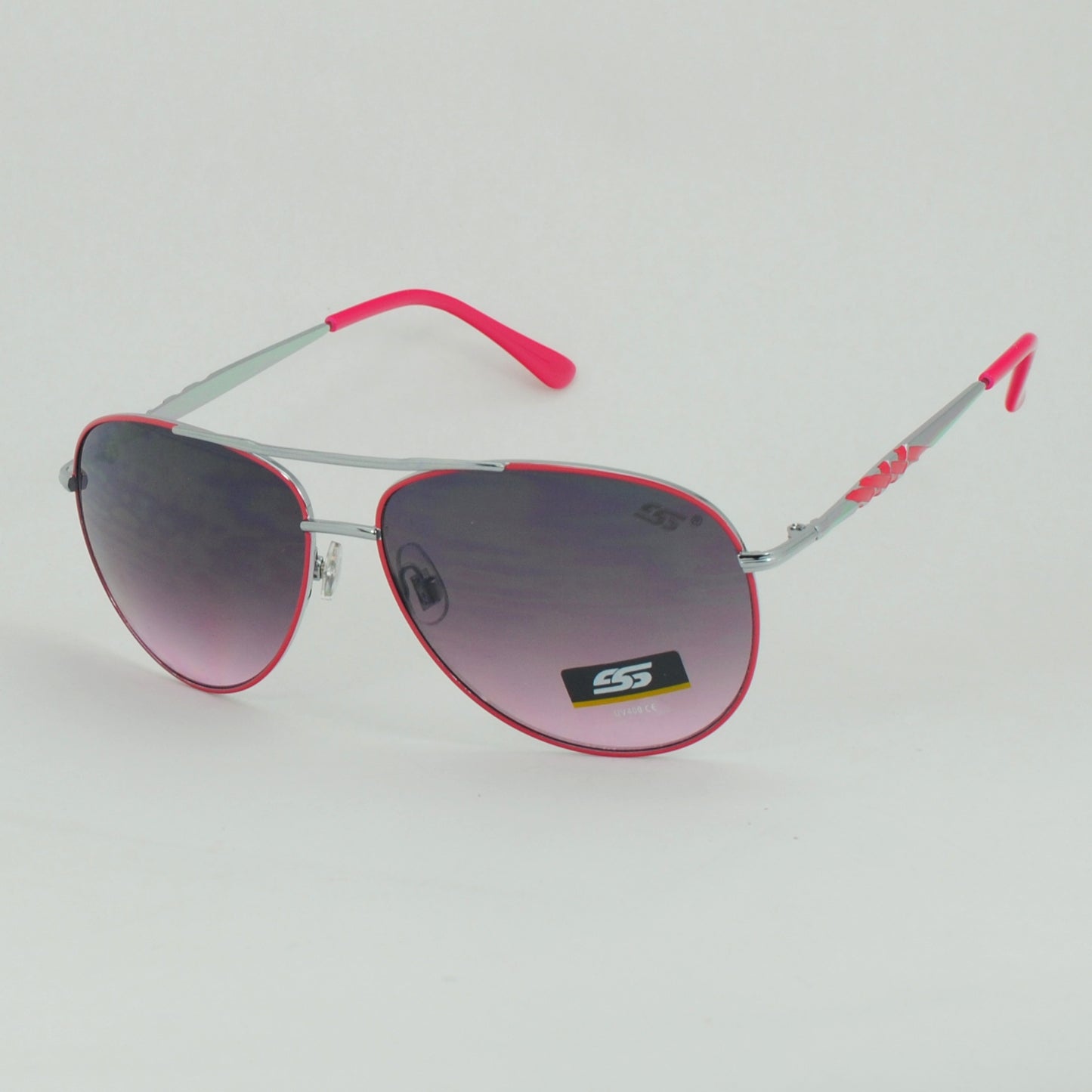 Slim-Frame Aviator Sunglasses with Patterned Temples & Gradient Tint SS8121