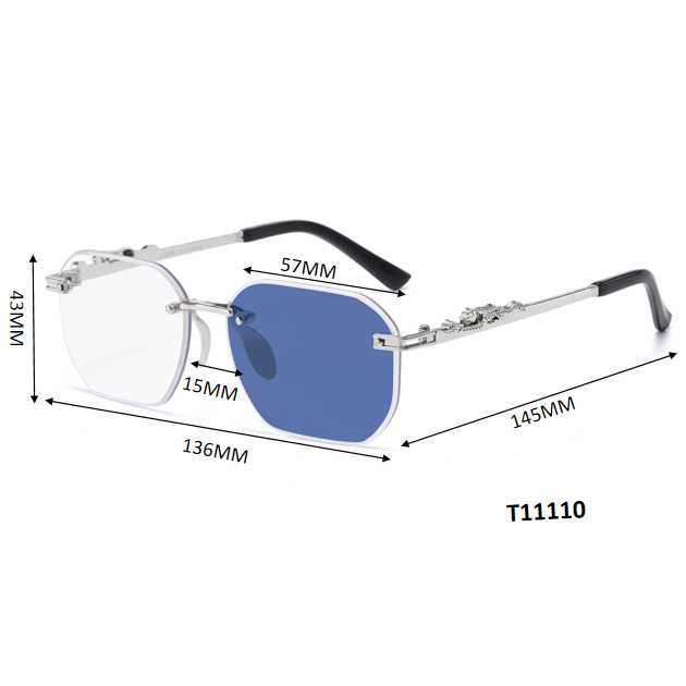 Vintage Rimless Hexagon Color Changing Sunglasses with Panther Side Details T11110