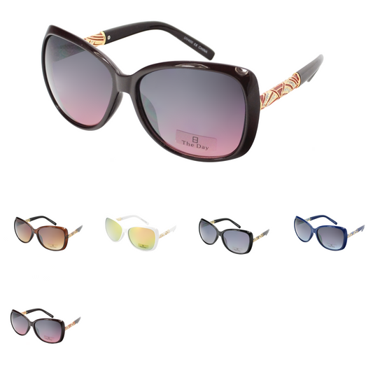 Square-Butterfly Sunglasses with Mosaic Temple Accents TD10159