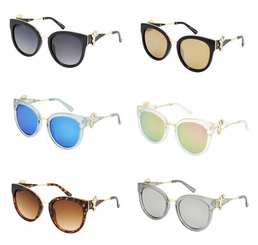 Cat-Eye Sunglasses with Crystal Accents & Gold Bridge TD10277