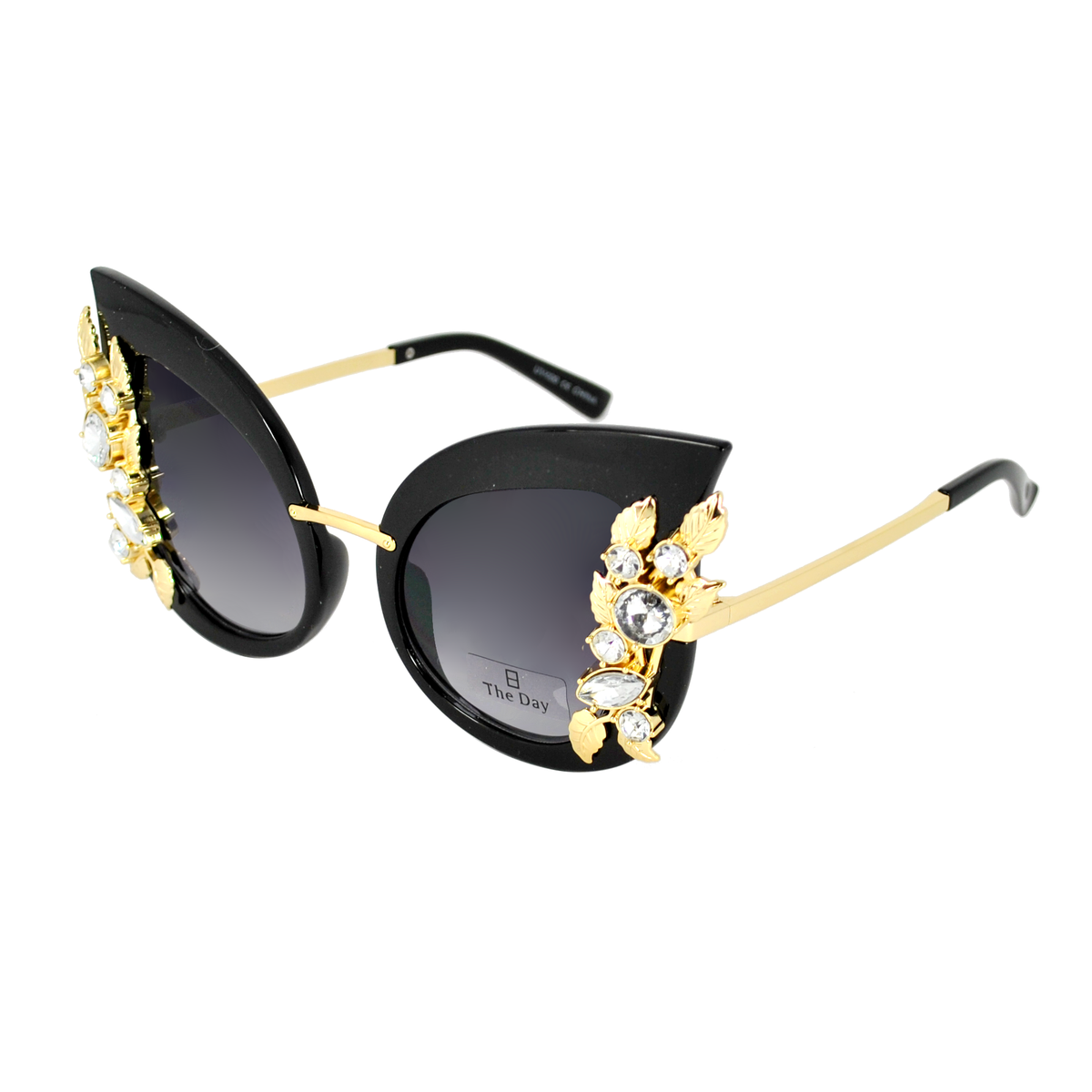 Cat Eye Sunglasses with Gold Leaf and Jewel Accents TD10279